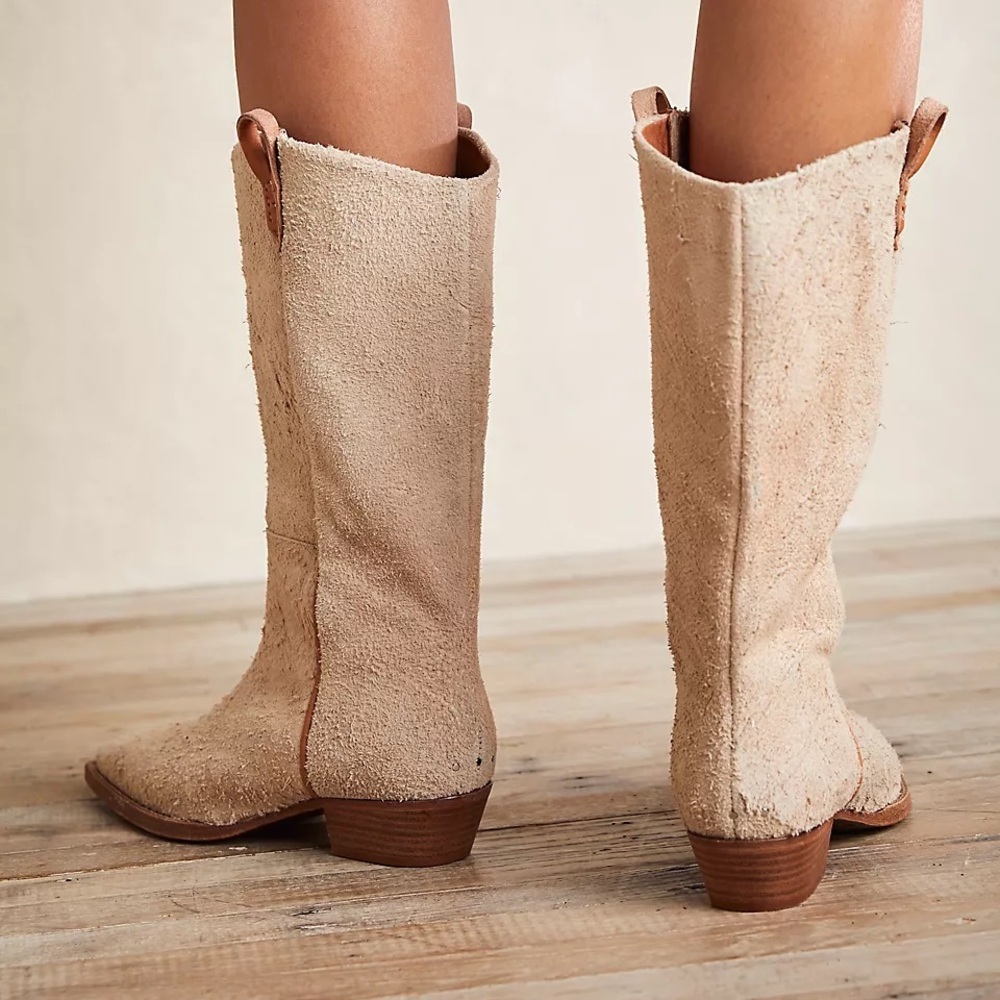 Free People We The Free Montage Tall Western Suede Boots English Khaki Cream - Picture 4 of 12